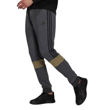 Pantaloni Fitness Uomo Adidas Essentials Fleece Colorblock - Colore DarkGrey/Black/OrbitGreen
