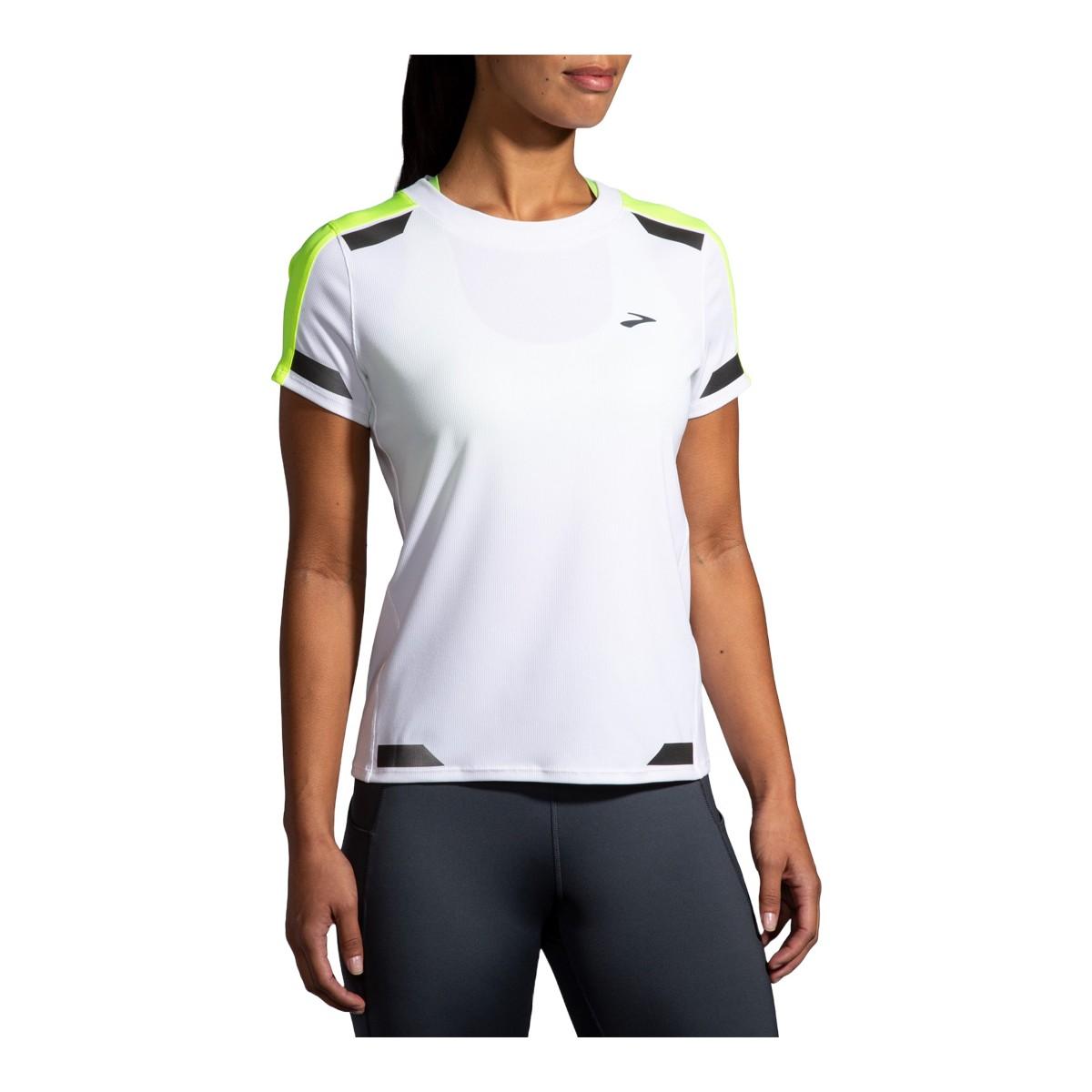 T-SHIRT RUNNING DONNA RUN VISIBILE SHORT SLEEVE- White/Fluo