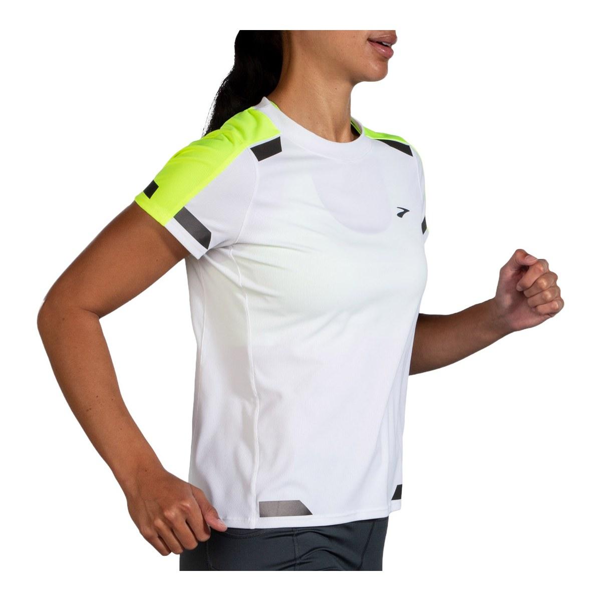 T-SHIRT RUNNING DONNA RUN VISIBILE SHORT SLEEVE- White/Fluo