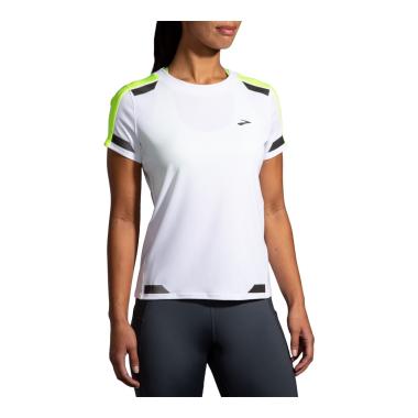 T-SHIRT RUNNING DONNA RUN VISIBILE SHORT SLEEVE- White/Fluo